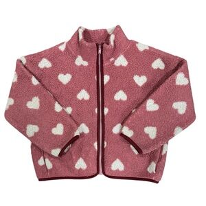 Old Navy Girls Cozy Sherpa Lightweight Heart Printed Zip-Front Jacket Sz 8